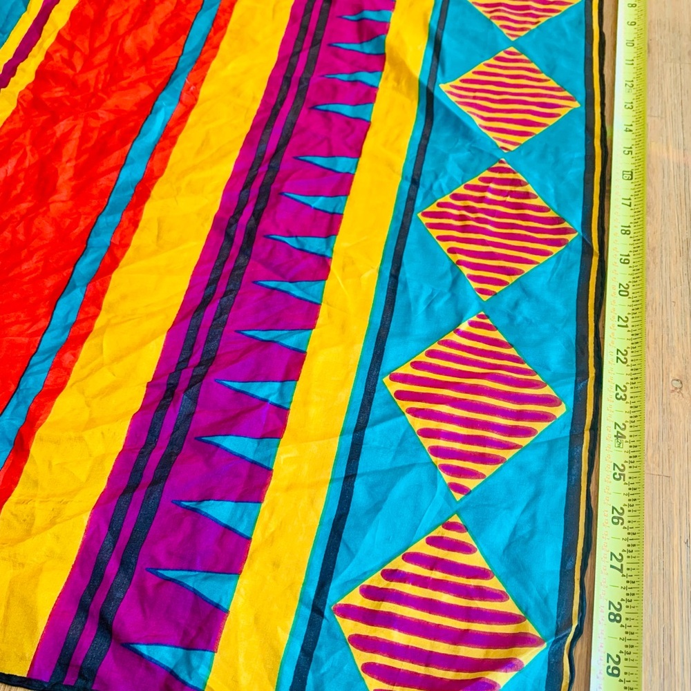 Japanese Silk Square scarf SUNKYUNG Colorful Geometric Pattern - Picture 7 of 10